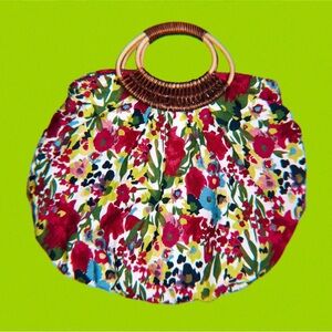 Pre-owned Retro Large Purple/Multicolor Floral 18" Boho Hand Bag